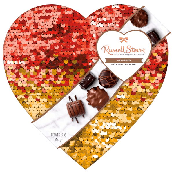 Russell Stover, Caja de corazón de lentejuelas doble, 6.25 onzas Russell Stover, Caja de corazón de lentejuelas doble, 6.25 onzas