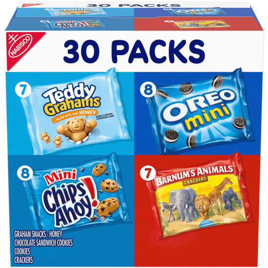Paquete variado, OREO Mini, CHIPS AHOY! Mini galletas de animales Teddy Grahams Honey & Barnum, 30 paquetes Paquete variado, OREO Mini, CHIPS AHOY! Mini galletas de animales Teddy Grahams Honey & Barnum, 30 paquetes